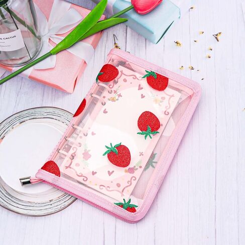 Axewoodz Red A5 Zipper Binder Clear Dillable Notebook Shell Clet Clep Strawberry Lace Cover 6 Ring PVC Binder Cover for Photocard Planner Journal Photo Photo in Saudi Arabia