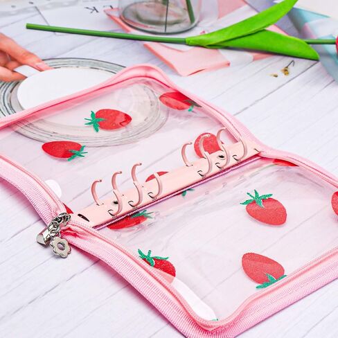 Axewoodz Red A5 Zipper Binder Clear Dillable Notebook Shell Clet Clep Strawberry Lace Cover 6 Ring PVC Binder Cover for Photocard Planner Journal Photo Photo in Saudi Arabia