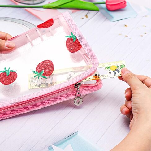Axewoodz Red A5 Zipper Binder Clear Dillable Notebook Shell Clet Clep Strawberry Lace Cover 6 Ring PVC Binder Cover for Photocard Planner Journal Photo Photo in Saudi Arabia