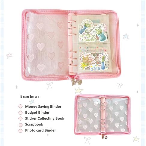 A6 Plannner Binder Heart Pattern Pattern Lace Photocard Binder Collecting Book for Journal Scrapbook دفتر دفتر مع 20 أكمام بلاستيكية ومربحة كريستال (أسود) in Kuwait