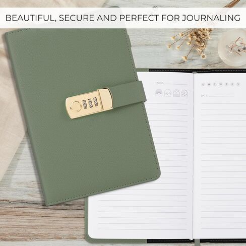 Aesthetic Diary with Lock – Beautiful Leather Journal with Easy to Change Code Lock & Refillable Pages – Quality Planner for Women with Bookmark & Pen Holder to Securely Protect Thoughts & Memories in Saudi Arabia