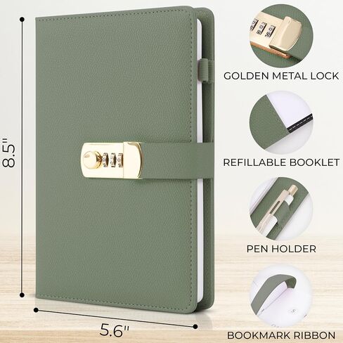 Aesthetic Diary with Lock – Beautiful Leather Journal with Easy to Change Code Lock & Refillable Pages – Quality Planner for Women with Bookmark & Pen Holder to Securely Protect Thoughts & Memories in Saudi Arabia
