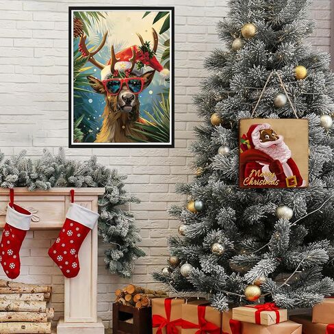 SKRYUIE 5D Dog Diamond Painting Kits - DIY Diamond Art Christmas, Full Round Drill - Crystal Embroidery Cross Stitch - Adult Craft for Wall & Office Decor - 12x16 inch in Kuwait
