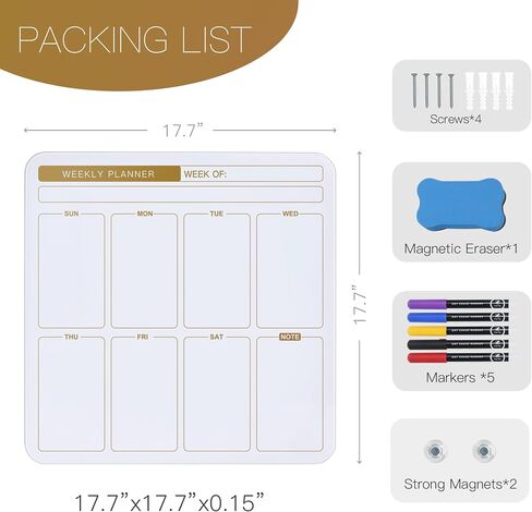SELEAD 18 "X18" لوحة تخطيط زجاجية مغناطيسية لشقة صغيرة - تقويم جدار Whiteboard Whiteboard Whiteboard ، لوحة Message Todo Board للمطبخ المنزلي والأبيض والذهبي in Saudi Arabia