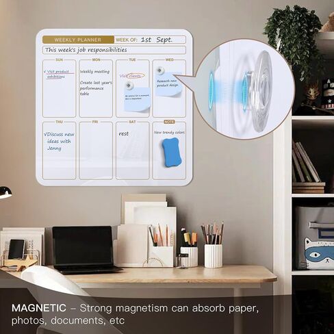 SELEAD 18 "X18" لوحة تخطيط زجاجية مغناطيسية لشقة صغيرة - تقويم جدار Whiteboard Whiteboard Whiteboard ، لوحة Message Todo Board للمطبخ المنزلي والأبيض والذهبي in Saudi Arabia