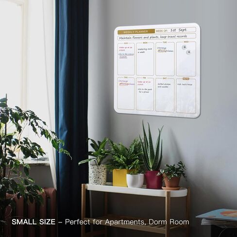 SELEAD 18 "X18" لوحة تخطيط زجاجية مغناطيسية لشقة صغيرة - تقويم جدار Whiteboard Whiteboard Whiteboard ، لوحة Message Todo Board للمطبخ المنزلي والأبيض والذهبي in Saudi Arabia