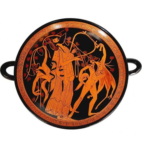 Red figure Pottery Kylix 20cm,God Dionysus with dancing Satyrs in Kuwait