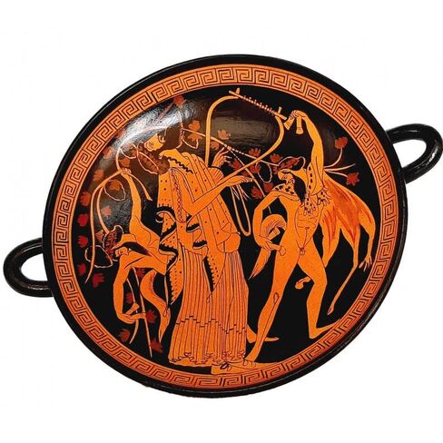 Red figure Pottery Kylix 20cm,God Dionysus with dancing Satyrs in Kuwait