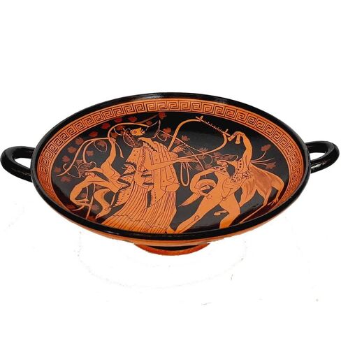 Red figure Pottery Kylix 20cm,God Dionysus with dancing Satyrs in Kuwait