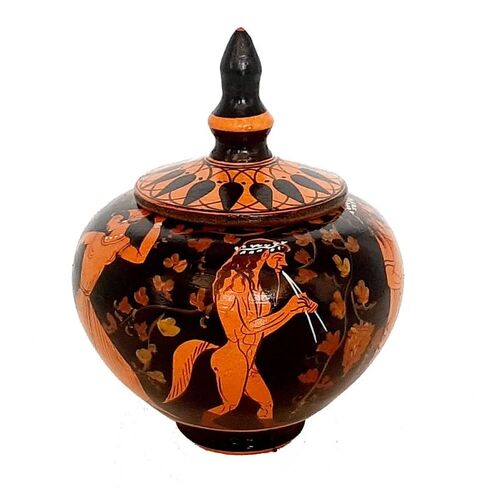 Red figure Pottery Pyxis 10cm Diameter,Gοd Dionysos and his thiasus in Kuwait