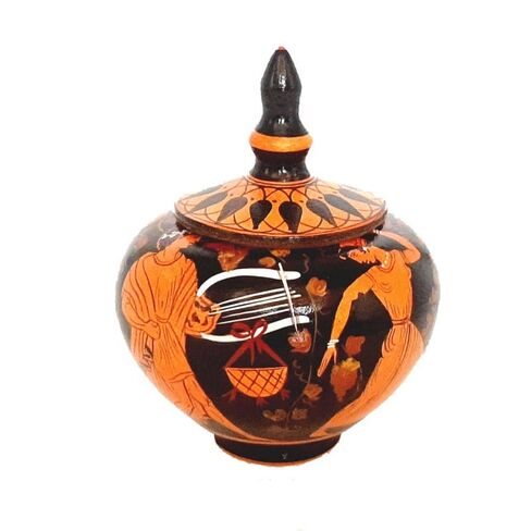 Red figure Pottery Pyxis 10cm Diameter,Gοd Dionysos and his thiasus in Kuwait