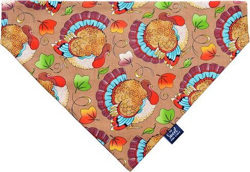 Thanksgiving dog bandana over the collar, funny slip on pet collar cover, cute dog outfit, fall photo props, gift for dog (Fall Turkeys, Small) in Kuwait