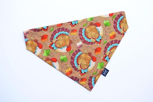 Thanksgiving dog bandana over the collar, funny slip on pet collar cover, cute dog outfit, fall photo props, gift for dog (Fall Turkeys, Small) in Kuwait