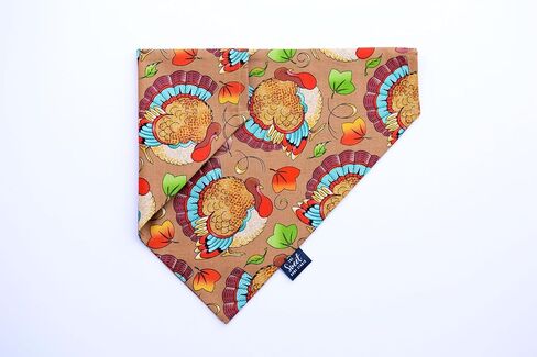 Thanksgiving dog bandana over the collar, funny slip on pet collar cover, cute dog outfit, fall photo props, gift for dog (Fall Turkeys, Small) in Kuwait