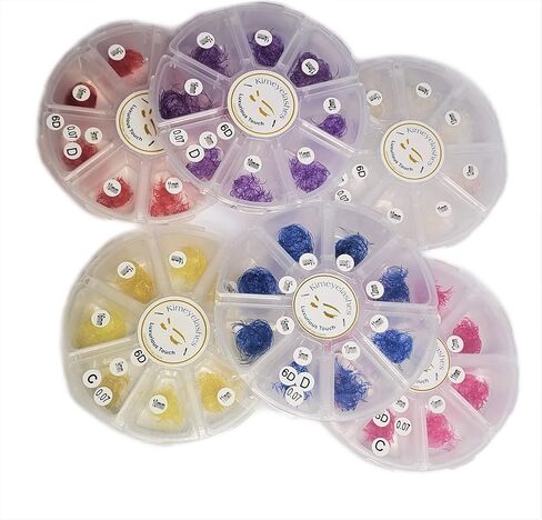 Kimeyelashes Color Premade Fans Eyelash Extensions 6D C and D Curl Red Pink Purple White Blue Yellow Mixed Lengths 9-16mm 1000 Volume Fans Skinny Base (Curl C - 6D - Blue) in Kuwait