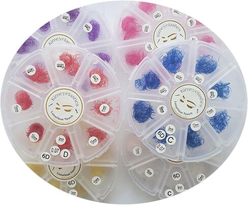 Kimeyelashes Color Premade Fans Eyelash Extensions 6D C and D Curl Red Pink Purple White Blue Yellow Mixed Lengths 9-16mm 1000 Volume Fans Skinny Base (Curl C - 6D - Blue) in Kuwait