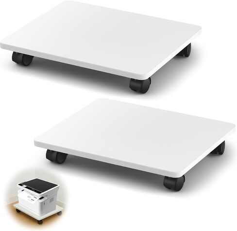 2 Pcs Office Under Desk Printer Stand with 4 Caster Wheels White Movable Printer Copier Shelf and CPU Holder for Home Office Heavy Duty Storage Rack Scanner Fax Machine, 13.78 x 11.81 Inches in Saudi Arabia