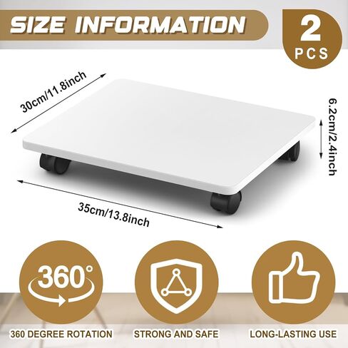 2 Pcs Office Under Desk Printer Stand with 4 Caster Wheels White Movable Printer Copier Shelf and CPU Holder for Home Office Heavy Duty Storage Rack Scanner Fax Machine, 13.78 x 11.81 Inches in Saudi Arabia