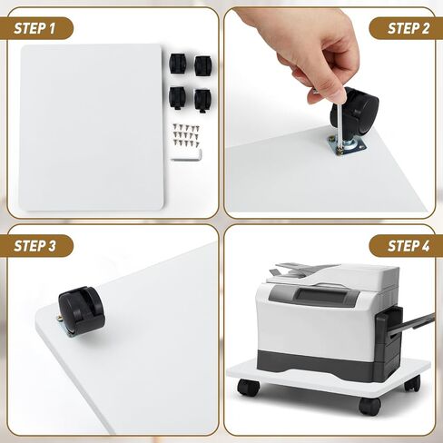2 Pcs Office Under Desk Printer Stand with 4 Caster Wheels White Movable Printer Copier Shelf and CPU Holder for Home Office Heavy Duty Storage Rack Scanner Fax Machine, 13.78 x 11.81 Inches in Saudi Arabia