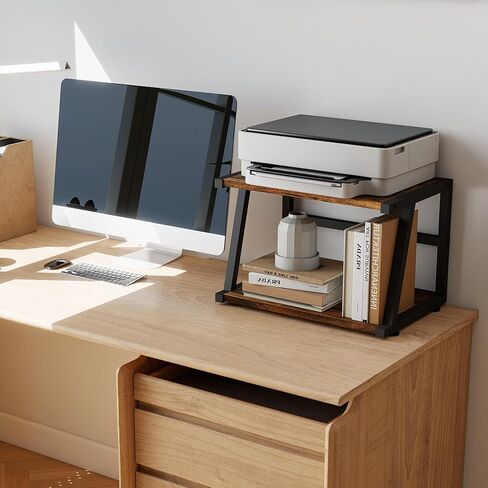 Printer Stand for Desk, 2 Tier Desktop Printer Shelf with Storage, 17.3" Wide x 11.8" Deep, Holder Stand Organizer, Modern Steel Frame Design, 5 Minute Assembly Rustic Brown and Black in Saudi Arabia