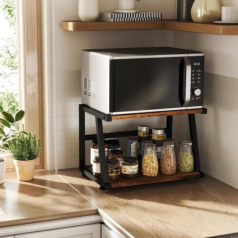 Printer Stand for Desk, 2 Tier Desktop Printer Shelf with Storage, 17.3" Wide x 11.8" Deep, Holder Stand Organizer, Modern Steel Frame Design, 5 Minute Assembly Rustic Brown and Black in Saudi Arabia