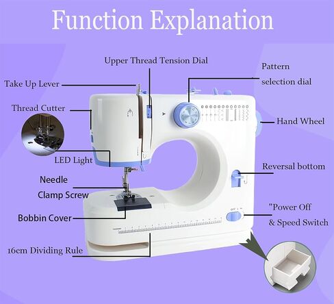 Sewing Machine for Beginners with 42 Pcs Sewing Threads Kit,Portable Sewing Machine with 12 Built-in Stitches,2 Speed(High-Low Speeds) Sewing machine for adults, White Blue in Saudi Arabia