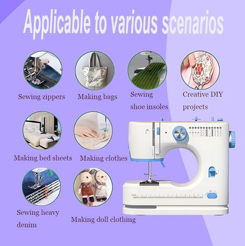 Sewing Machine for Beginners with 42 Pcs Sewing Threads Kit,Portable Sewing Machine with 12 Built-in Stitches,2 Speed(High-Low Speeds) Sewing machine for adults, White Blue in Saudi Arabia
