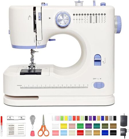 Sewing Machine for Beginners with 42 Pcs Sewing Threads Kit,Portable Sewing Machine with 12 Built-in Stitches,2 Speed(High-Low Speeds) Sewing machine for adults, White Blue in Saudi Arabia