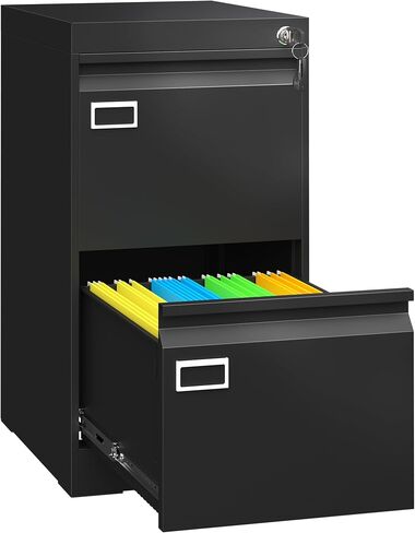 2 Drawer File Cabinet with Lock, Metal Small File Cabinet, Black Filing Cabinets for Home Office, Vertical File Cabinets Locked for A4/F4/Letter/Legal, Easy Assemble in Saudi Arabia