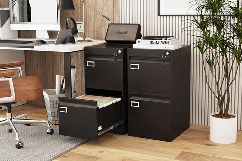 2 Drawer File Cabinet with Lock, Metal Small File Cabinet, Black Filing Cabinets for Home Office, Vertical File Cabinets Locked for A4/F4/Letter/Legal, Easy Assemble in Saudi Arabia