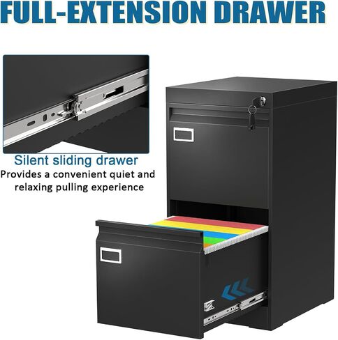 2 Drawer File Cabinet with Lock, Metal Small File Cabinet, Black Filing Cabinets for Home Office, Vertical File Cabinets Locked for A4/F4/Letter/Legal, Easy Assemble in Saudi Arabia
