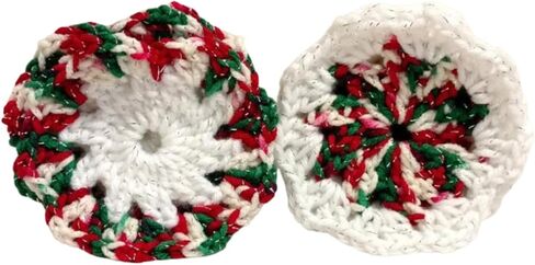 Coasters (SET of 6) Red White Green Variegated Sparkle Christmas Round Crochet Handmade in Saudi Arabia
