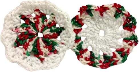 Coasters (SET of 6) Red White Green Variegated Sparkle Christmas Round Crochet Handmade in Saudi Arabia