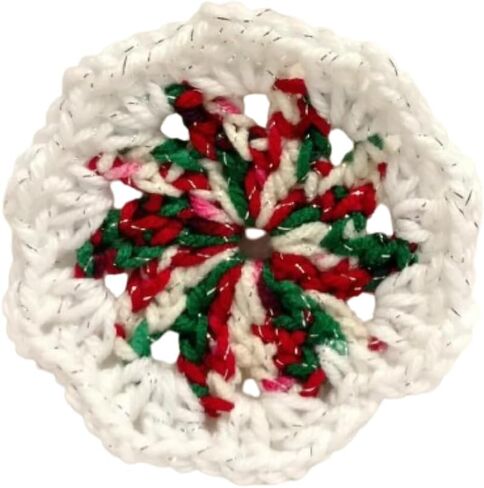 Coasters (SET of 6) Red White Green Variegated Sparkle Christmas Round Crochet Handmade in Saudi Arabia