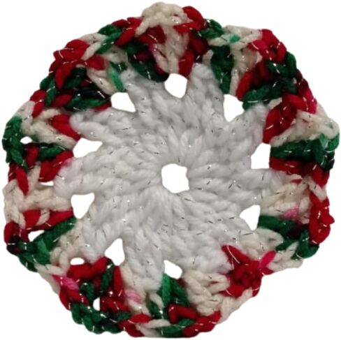 Coasters (SET of 6) Red White Green Variegated Sparkle Christmas Round Crochet Handmade in Saudi Arabia