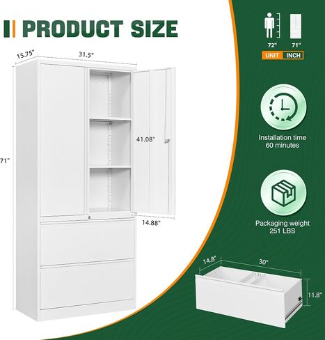 Letaya File Cabinet for Home Office, Metal Storage Cabinets with Adjust Shelves and Lock,2 Drawers Filing Cabinets-Hang Legal/Letter/A4/F4 Size Filing-Black in Saudi Arabia