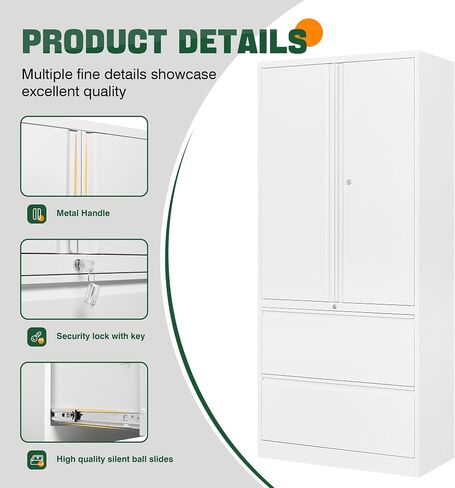 Letaya File Cabinet for Home Office, Metal Storage Cabinets with Adjust Shelves and Lock,2 Drawers Filing Cabinets-Hang Legal/Letter/A4/F4 Size Filing-Black in Saudi Arabia