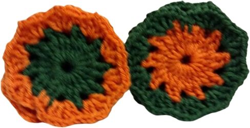 Coasters (SET of 6) Orange Green Halloween Fall Round Crochet Handmade in Saudi Arabia