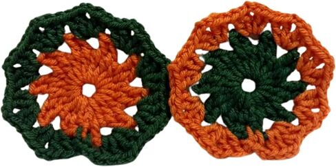 Coasters (SET of 6) Orange Green Halloween Fall Round Crochet Handmade in Saudi Arabia