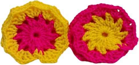 Coasters (SET of 6) Neon Pink Yellow Spring Round Crochet Handmade in Saudi Arabia