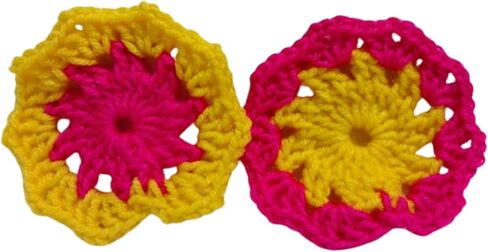 Coasters (SET of 6) Neon Pink Yellow Spring Round Crochet Handmade in Saudi Arabia