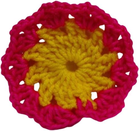 Coasters (SET of 6) Neon Pink Yellow Spring Round Crochet Handmade in Saudi Arabia