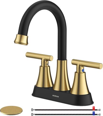 4 inch Brushed Gold Bathroom Sink Faucet with Pop-up Drain and 2 Supply Hoses, Stainless Steel Lead-Free 2-Handle Centerset Faucet for Vanity RV in Kuwait