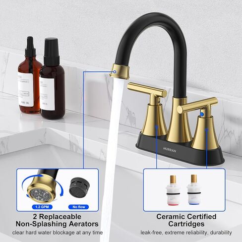 4 inch Brushed Gold Bathroom Sink Faucet with Pop-up Drain and 2 Supply Hoses, Stainless Steel Lead-Free 2-Handle Centerset Faucet for Vanity RV in Kuwait
