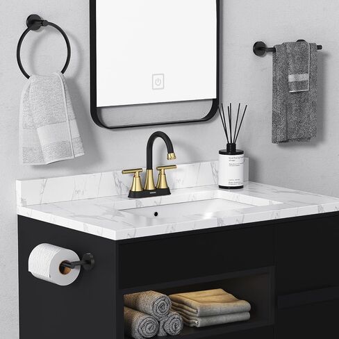 4 inch Brushed Gold Bathroom Sink Faucet with Pop-up Drain and 2 Supply Hoses, Stainless Steel Lead-Free 2-Handle Centerset Faucet for Vanity RV in Kuwait