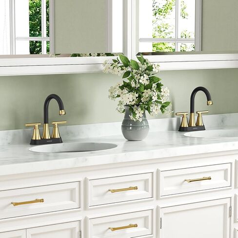 4 inch Brushed Gold Bathroom Sink Faucet with Pop-up Drain and 2 Supply Hoses, Stainless Steel Lead-Free 2-Handle Centerset Faucet for Vanity RV in Kuwait