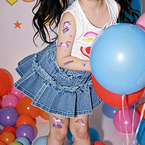 Glitter Unicorn Temporary Tattoos for Girls - 12 Sheets 120+ Styles Unicorn Mermaid Glitter Fake Tattoo for Kids Girls Birthday Party Supplies Favors Q749 in Saudi Arabia