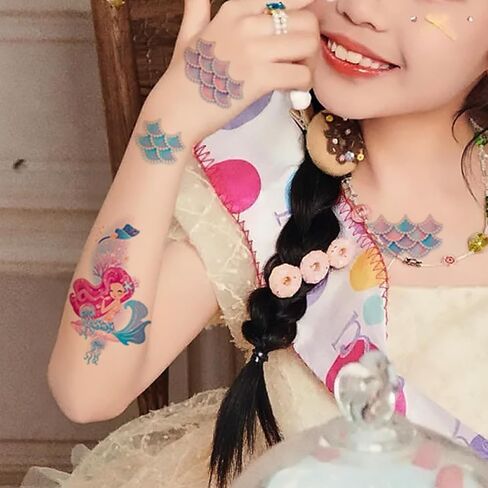 Glitter Unicorn Temporary Tattoos for Girls - 12 Sheets 120+ Styles Unicorn Mermaid Glitter Fake Tattoo for Kids Girls Birthday Party Supplies Favors Q749 in Saudi Arabia
