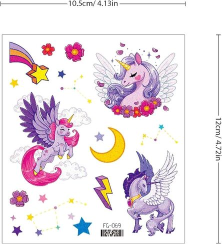 Glitter Unicorn Temporary Tattoos for Girls - 12 Sheets 120+ Styles Unicorn Mermaid Glitter Fake Tattoo for Kids Girls Birthday Party Supplies Favors Q749 in Saudi Arabia