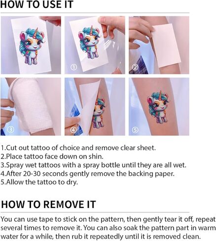 Glitter Unicorn Temporary Tattoos for Girls - 12 Sheets 120+ Styles Unicorn Mermaid Glitter Fake Tattoo for Kids Girls Birthday Party Supplies Favors Q749 in Saudi Arabia